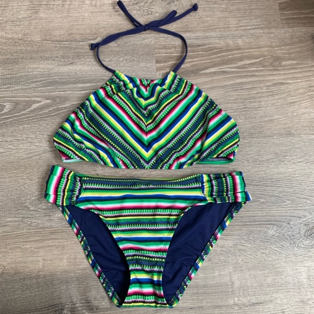 Massimo Green & Blue Halter Swimsuit Bikini two piece Swimsuit